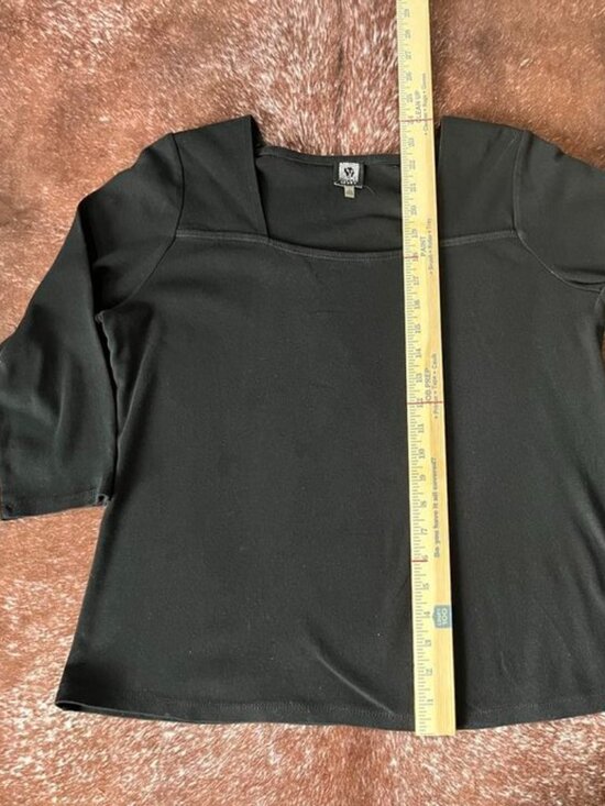 Anne Klein Sport Square Neck 3/4 Sleeve Stretch Knit Top Black Women’s L - Picture 8 of 13